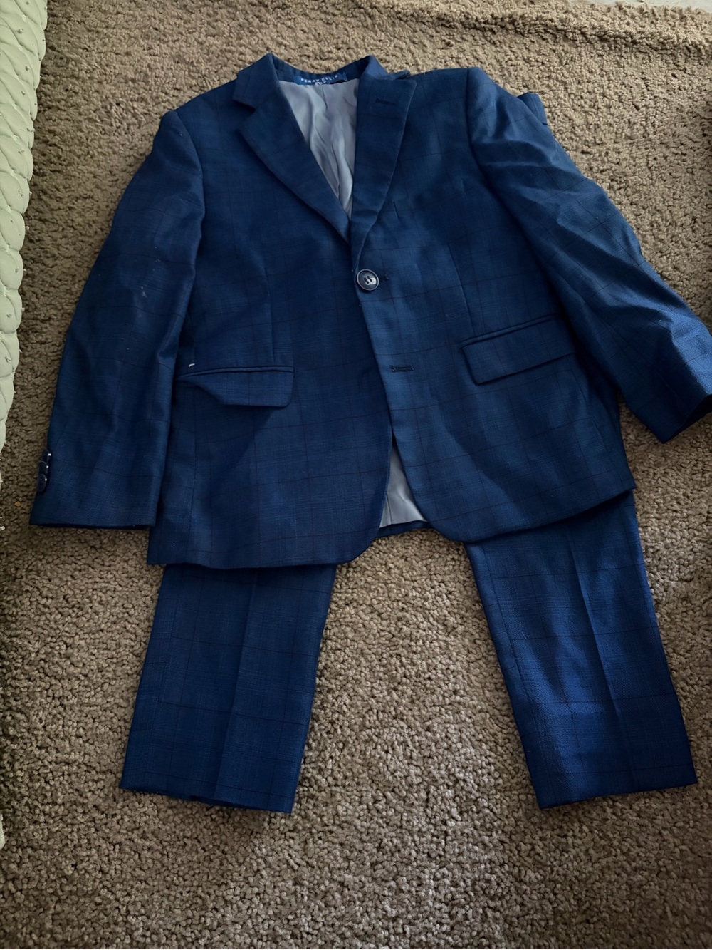Perry Ellis Boys' Dark Blue Plaid Suit Jacket & Pants